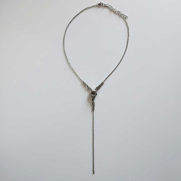 Gothic long silver rosary necklace with a small silver chain - Picture 4 of 6